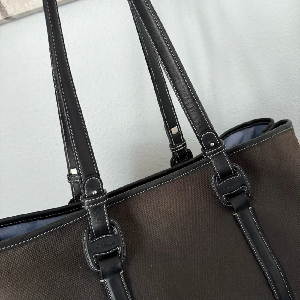 Salvatore Ferragamo Canvas Leather Tote Shoulder Bag